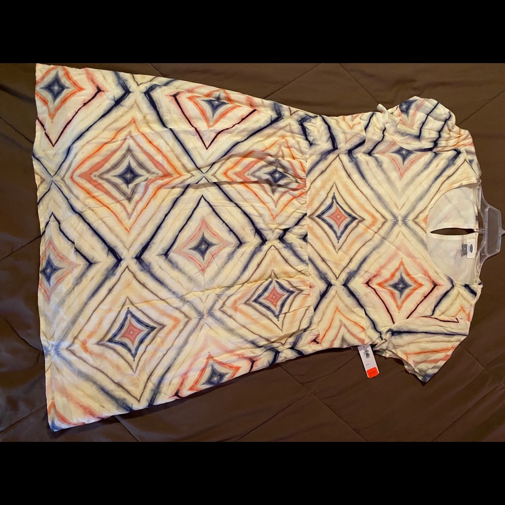 Old navy cream w/blue & peach Ikat dress large NWT